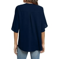 Sngxgn блузи за жени облечени ежедневни жени удобни копчета за ревера нагоре с дълъг ръкав кариран дълъг риза яке Shacket Navy X-Large