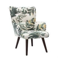 Стол за хол с османски, тапициран стол за свободното време с декорация на листата, акцентна стол с висок гръб и твърди дървени крака за спалня, хол, притежава до 250 фунта