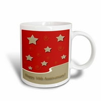 3Drose Happy 10 -та годишнина, златни звезди на червено, годишнина на служителите - керамична халба, 15 -унция