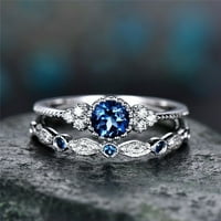 Женски диамантен пръстен двойка бижута двойка пръстени комплект размер синьо