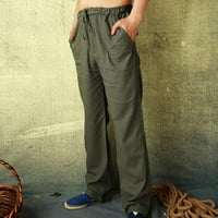 Мъжки панталони Просверие мъже модно памучно бельо плюс размер ежедневни еластични джобове на талията дълги панталони отстъпка