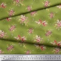 Soimoi Green Japan Crepe Satin Leaves & Flower Floral Fabric щампи по двор