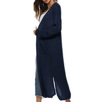 Стилно яке за жени Qwang женски леки вафли плетен жилетка с джобове отворен фронт голям пуловер с жилетка с дълъг ръкав