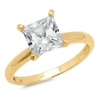 CT Princess Cut истински истински естествен диамант Si1-Si J-k 18K Жълто злато пасианс обещава сватбена изявление Дизайнерски дизайнер Размер на пръстена 3.5