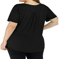 Жени ежедневни разпуснати ризи за блуза с къс ръкав плюс размер Henley v Button Neck Up Plain Tunic Pops