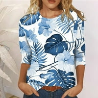 Летни горещи ризи за жени летни ризи за жени три четвърт ръкав от печат кръг от врата на врата отгоре блуза