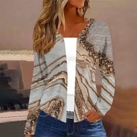 Дамски жилетка дамски средна дължина зимен пуловер графичен връх плюс размер дрехи с дълъг ръкав за жени khaki m