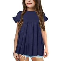 Тениска от ровга за момиче малко дете тениски за роли къси ръкав кръгла шия рохкава блуза лято солиден цвят небрежно момиче върхове с къс ръкав детски върхове върх?