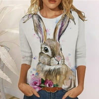 Жени карикатурни зайчета печат ежедневен моден екипаж врат три четвърт ръкав тениска блуза върхове дами ежедневно облекло