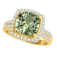 Mauli Jewels пръстени за жени 2. Каратски диамант и възглавница нарязани зелени аметисти пръстен Prong 14k жълто злато