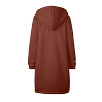 Тренч палта за жени с качулка с дълъг ръкав от руно твърдо топло кафяво палто 4xl