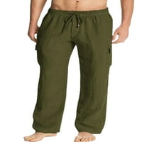 Glookwis мъже еластични панталони за талии за свободното време шезлонги ежедневни леки дъна прав крак с твърд цвят товар панталони панталони зелени m