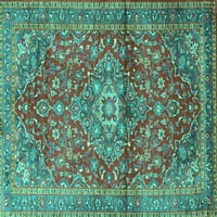 Ahgly Company Machine Pashable Indoor Rectangle Medallion Turquoise Blue Traditional Area Rugs, 2 '5'