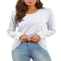 Тениска на niuer за жени със солиден цвят тий тениска тениска с разхлабена пуловер с дълъг ръкав туника блуза светло сиво xl