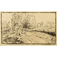Jean -François Millet Black Ornate Wood Famed Double Matted Museum Art Print, озаглавен - Barbizon Path in the Countraside, Vichy