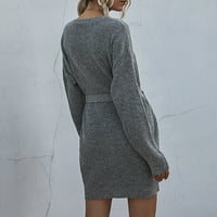 Wavsuf дълги пуловери за жени плюс размер ежедневен солиден зимен клирънс сиви пуловери размер m