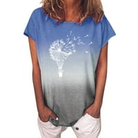 Модни жени Градиент Слънчогледов печат O-Не-Стока с къси ръкави тениска блуза върхове