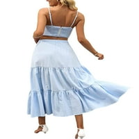 Женска лятна бохо а-линия пола плисирана платена пола с дълъг плаж с джобове