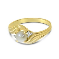 14k жълто злато сладководно култивирано перла и диамантен пръстен