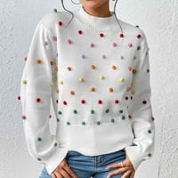 Voncos пуловери за жени модерни отпечатване на екипаж есен и зимна топла мода ежедневни длъжност плетен пуловер пуловери бял размер m