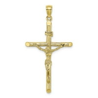 Твърд 10K жълто злато текстуриран кръст crucifi чар висулка