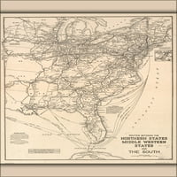 24 x36 Плакат за галерия, карта на Източни Съединени американски щати 1911