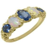 Британски направен 10K жълто златен пръстен с естествен сапфирен женски лентен пръстен - Опции за размер - размер 4