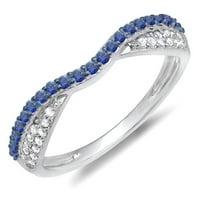 DazzlingRock Collection 14k кръг синьо сапфир и бял диамант дами сватбена лента подредена пръстен, бяло злато, размер 9