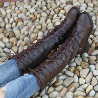 Pedort Women Boots дълги ботуши комфорт плоски токчета обувки кафе, 37