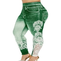 Lumento плюс размер жени с висока талия спорт йога джинки гамаши панталони деним отпечатък безшевни кльощави панталони зелени 4xl