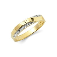 Jewels 14K бял и жълт златен пръстен с два тона кубичен циркония CZ ve Love Ladies Anniversary сватбена лента размер 10.5