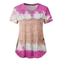 Разчистване върхове за жени V-образно деколте жени блуза работно облекло Графични отпечатъци Блузи с къси ръкави, горещо розово, XXL