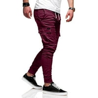 HWMODOU Мъжки товарни панталони солиден цвят плюс размер многопокети спортни пролет летни мъжки дрехи панталони за мъже