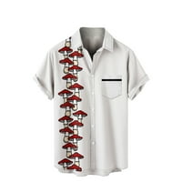 Ризи за копче за мъже Хавайски свободни годни гъби печат с къс ръкав Тениски на яка с джобни ежедневни летни плажни блузи върхове бяло m